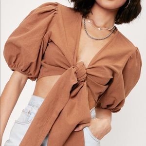 Brown tie front crop top